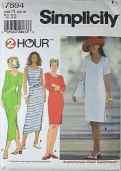 7694 SIMPLICITY 2 HR KNIT PULLOVER SHORT - LONG SLEEVE DRESS LENGTHS PATTERN 18-22